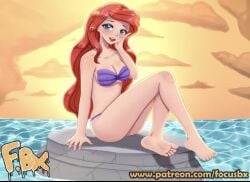 ariel barefoot bikini bikini_bottom bikini_top disney disney_princess feet focus_bx human_form purple_panties rock seashell_bra sitting_on_rock swimsuit swimwear the_little_mermaid the_little_mermaid_(1989_film)