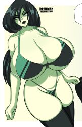 1girls alternate_breast_size bikini breasts deckman disney disney_channel female green_hair green_skin hips huge_breasts kim_possible long_hair looking_at_viewer massive_breasts mrdeck shego thick_lips thick_thighs thighs wide_hips