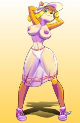 activision alluring-taili alluringtail anthro areola armpits bandicoot big_breasts bottomwear breasts casual clothing coco_bandicoot crash_(series) crash_team_racing_nitro-fueled female footwear genitals hair_down headwear hi_res mammal marsupial nipples pink_areola pink_nipples pussy skirt solo swimwear thick_thighs topless translucent translucent_clothing translucent_swimwear video_games