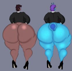 1girls 2022 antennae anthro ass ass_focus back_view big_ass big_breasts black_skin blue_skin bottom_heavy bottomless breasts brown_hair butt_focus clothing curvy curvy_figure dark-skinned_female dark_skin dat_ass dumplis_(artist) fat_ass female female_focus gastropod gastropod_humanoid gigantic_ass hair high_heels huge_ass huge_breasts human human_version humanized hyper_ass large_ass large_breasts looking_back mollusk mollusk_humanoid oc original original_character partially_clothed partially_nude purple_hair rear_view ross_(dumplis) simple_background slimy slug slug_girl slug_humanoid solo solo_focus tall_female thick_ass topwear wide_hips