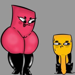 1boy 1girls 2022 ass balls big_ass big_penis big_thighs blush_stickers boots clip_(snipperclips) curvy curvy_figure duo duo_focus female gigantic_thighs grey_background huge_cock huge_hips huge_thighs interspecies large_penis large_thighs larger_female long_penis looking_at_partner looking_away male nervous_sweat orange_skin original penis pink_skin reference_image smaller_male snip_(snipperclips) snipperclips sweat testicles thick_thighs thighs tongue_out tristnsfw wide_hips