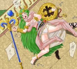 1boy 1boy1girl asphyxiation breasts choking crying defeated_heroine female forced groping groping_breasts headlock humiliation kid_icarus kid_icarus_uprising male nintendo palutena rape ryona screaming straight tears text