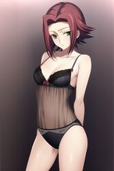 1girls ai_generated code_geass female female_only kallen_stadtfeld lace lace-trimmed_bra lingerie nai_diffusion panties solo stable_diffusion