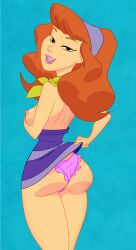 1girls ass butt daphne_blake datguyphil dress_lift dress_up exposed_ass exposed_breasts hanna-barbera panties red_hair scooby-doo seductive_look seductive_smile skirt_lift skirt_up teasing teasing_viewer