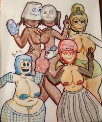 5girls blue_hair brown_hair bucket_bob chubby_female dark-skinned_female drawn f.m. five_nights_at_freddy's garbage gold_hair mask mr._can-do mr._hugs multiple_girls no._1_crate pan_stan red_hair rule_63 trash_and_the_gang twins