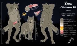 absurd_res anatomically_correct anatomically_correct_genitalia anatomically_correct_penis animal_genitalia animal_penis anthro ass balls black_sclera canid canine canine_penis canis claws digital_media_(artwork) english_text erection feral fur genitals grey_body grey_fur hi_res knot looking_at_viewer male mammal model_sheet nipples nude open_mouth penile penis simple_background smile solo standing text tongue wolf zekee zekee_(artist)