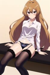 ai_generated aisaka_taiga garter_belt garter_straps glaring lingerie nai_diffusion panties shirt stable_diffusion stockings toradora!