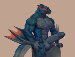 abs anthro balls beak biceps big_balls big_muscles big_penis black_penis blush capcom claws dragon erection flying_wyvern fur genitals haze_alligator hi_res huge_muscles humanoid_genitalia humanoid_penis male male_only monster_hunter muscular muscular_anthro muscular_male nargacuga nude pecs penis solo video_games wings wyvern