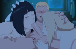 1boy 2girls ball_sucking bandaged_arm bandages bedroom big_breasts black_hair blonde_hair blowjob blush boruto:_naruto_next_generations breasts brown_eyes closed_eyes collaborative_fellatio completely_nude couple dark dark_room darkalx erection facial_mark facial_markings fellatio ffm ffm_threesome forehead_mark hand_on_head high_resolution husband_and_wife hyuuga_hinata indoors long_hair makeup male/female/female mature mature_female mature_woman milf multiple_girls nail_polish naruto naruto_(series) night nipples nude oral penis penis_in_mouth purple_hair red_nails short_hair sucking sucking_penis sucking_testicles swingers teamwork testicles threesome tongue tongue_out tsunade uncensored uzumaki_naruto whisker_markings whiskers yellow_hair