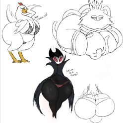 anthro anthro_only ass avian chicken facesitting female furry furry_only grimm_(hollow_knight) hollow_knight insects lady_winter_(plapjax) male moth plapjax radiance_(hollow_knight) sketch_page thick thick_thighs thong