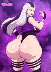 1girls 5tarex back_view dat_ass female female_only huge_ass looking_at_viewer looking_back milf mortal_kombat mortal_kombat_3 sindel solo thong_leotard white_eyes white_hair