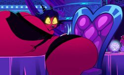 ass dakugachavore demon demon_girl digestion helluva_boss huge_ass mass_vore millie_(helluva_boss) post_vore red_skin screencap screenshot screenshot_edit vore yellow_eyes