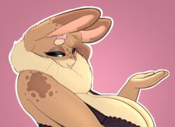 anthro big_breasts breasts bunny_ears bunny_tail chest_fur chest_tuft flower fluffy_hair hazel_(shakotanbunny) larger_female neck_fur neck_tuft rabbit rabbit_ears rabbit_tail shakotanbunny tagme voluptuous voluptuous_female