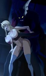 1boy 1girls amon_(devilman) anime_style ass big_breasts blonde_hair breast_grab breasts color colored crossover curvaceous curvy curvy_body curvy_female curvy_figure demon demon_tail devilman female female/monster female_penetrated from_behind from_behind_position grabbing grabbing_breasts grabbing_from_behind hetero highschool_of_the_dead hospital huge_breasts large_breasts male male/female monster morgue night nipples nurse oldhorrorz parody penetration red_skin scene_interpretation sex shizuka_marikawa stomach_bulge tongue tongue_out urotsukidoji yellow_eyes yellow_sclera