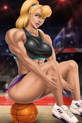 1girls basket big_ass big_breasts big_muscles blue_eyes breasts danimon female female_only fit fit_female humanized lola_bunny muscle muscle_tone muscles muscular muscular_female rabbit reportgg solo tail warner_brothers western_art yellow_hair