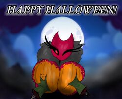 anthro anthro_only breasts female furry furry_only groping groping_breasts halloween holidays insects moon moonlight nipples paint painted_breasts plapjax raspberry_(plapjax)