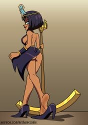 ass blue_eyes bob_cut egyptian eliza_(skullgirls) female looking_at_viewer looking_back mr._chase_comix skullgirls solo