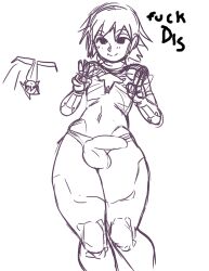 bulge femboy keppok male_focus metal_gear_solid mob_face monochrome penis raiden raiden_(metal_gear) sketch smile wide_hips