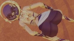 1girls 3d animated ass ass_focus ass_shake bare_shoulders blue_hair candace_(genshin_impact) egyptian from_behind genshin_impact headdress huge_ass jiggle kishi long_hair no_sound shaking_butt short_shorts shorts solo thick_thighs video webm