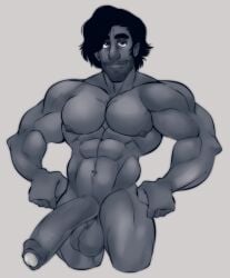 1boy boner erection huge_muscles huge_penis human male male_only muscular muscular_male nude solo solo_male throatpussy