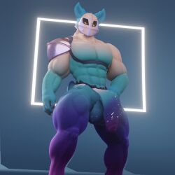 3d_(artwork) abs anthro anxiboi balls blender_(software) blue_body blue_fur bottomwear chest_tuft clothing colored_nails constellation_markings digital_media_(artwork) fluffy fluffy_tail fur genitals glowing glowing_eyes gradient_fur harness hi_res loincloth looking_at_viewer low-angle_view male mask muscular nails pecs penis purple_body purple_fur purple_nails scut_tail short_tail shoulder_guard solo solo_focus spirit thick_thighs translucent translucent_clothing tuft tufted_ears yellow_body yellow_fur zetar_(anxiboi)