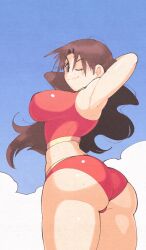 1girls armpits arms_behind_head ass azumanga_daiou big_ass big_breasts bikini brown_eyes brown_hair bubble_butt busty confident female female_only inkuusan large_breasts legs long_hair looking_at_viewer looking_back one_eye_closed pose posing sensual sexy_armpits sideboob solo thick_thighs thighs voluptuous yukari_tanizaki