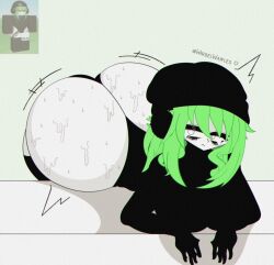 1girls artist_name ass bent_over big_ass bodysuit female green_hair looking_at_viewer massive_ass reference_image roblox roblox_avatar robloxian tagme twitter_username wirbelwaffels