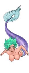 1girls breasts brown_eyes cora_(harem_heroes) female female_only fish_tail green_hair harem_heroes mermaid mermaid_tail monster_girl nipples only_female open_mouth solo solo_female solo_focus