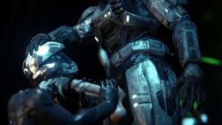 1boy 1boy1girl 1girls armor blowjob female_spartan_(halo) halo_(series) hand_on_head hand_on_penis helmet imminent_oral nsfw_halo oral spartan_(halo) tagme