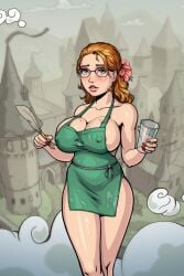 1girls 2d apron apron_only barista breasts castle cleavage female female_only harry_potter hogwarts hogwarts_student hufflepuff human iced_latte_with_breast_milk innocent_witches large_breasts magic meme milk nipples nipples_visible_through_clothing partially_clothed sad_crab scerg schoolgirl shiny_skin siserg solo solo_female standing susan_bones witch_(harry_potter)