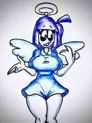 angel angel_costume angel_wings big_breasts big_thighs clothed clothing female female_only jevans lila_(spooky_month) milf mother purple_hair skirt spooky_month sr_pelo white_skin