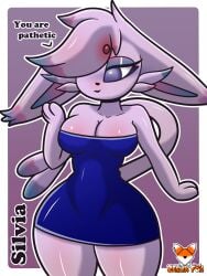 2022 3:4 anthro anthrofied big_breasts black_body breasts clothed clothing curvy_figure dialogue digital_media_(artwork) eeveelution english_text espeon eyelashes facial_tuft female fishnet footwear generation_2_pokemon heart hi_res huge_breasts latex legwear looking_at_viewer mammal nintendo pokemon pokemon_(species) pokemorph raised_clothing raised_shirt raised_tank_top raised_topwear red_eyes shirt signature silvia_(zerlix_fox) socks solo tank_top text thigh_highs topwear tuft under_boob underwear video_games voluptuous wide_hips zerlix_fox