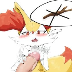 absurd_res aka_leopard ambiguous_gender anthro braixen duo generation_6_pokemon genitals handjob hi_res human male/ambiguous mammal nintendo penile penis pokémon_(species) pokemon pokemon_(species) sex simple_background video_games white_background