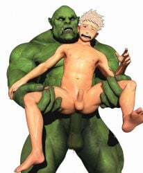 2boys anal anal_bleeding anal_sex bara bleeding blood boxer_dansi gay gay_domination gay_sex huge_cock human interspecies legs_apart legs_held_open legs_spread muscular muscular_arms muscular_male muscular_thighs orc orc_being_orc orc_male pain painful size_difference yaoi