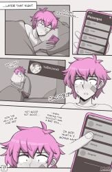 1boy clothed clothing comic dross english_text femboy high_resolution jacob_(dross) original phone pink_hair skater_boi_(dross) taylor_(dross) text trap