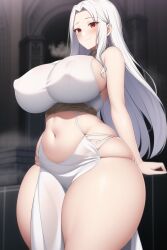 1girls ai_generated alternate_breast_size blush breasts fate/grand_order fate/kaleid_liner_prisma_illya fate/zero fate_(series) female hips huge_breasts irisviel_von_einzbern long_hair looking_at_viewer mature_female milf mommy mother nai_diffusion red_eyes slim_waist smile stable_diffusion thick_thighs thighs white_hair wide_hips