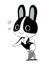 1girls 2020 amimalcrossin animal_crossing anthro black_and_white black_fur blush bunny bunny_tail bunnysuit curvy digital_drawing_(artwork) digital_media_(artwork) dotty_(animal_crossing) female female_only furry heart hips latex legwear looking_at_viewer nintendo rabbit revealing_clothes simple_background skimpy smile white_fur