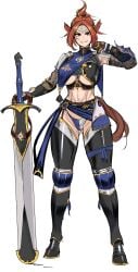 1girls armor female female_only horse_ears horse_girl horse_tail nisetanaka nisetanaqa sword teeth teeth_showing