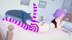 cute koikatsu lollipop pinup purple_socks rosario+vampire sensual shirayuki_mizore socks stocking striped_socks tenguyurilove thigh_socks thighhighs