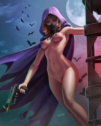 areolae batman_(series) blonde_hair blue_eyes breasts dc dc_comics douglas_bicalho hood_up hoodie mask masked masked_female naked nipples nude nude_female pussy shaved_pussy spoiler_(dc) stephanie_brown vagina