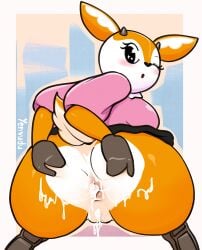 1girls 2022 after_sex aggressive_retsuko aggretsuko alternate_version_available anthro anus ass big_ass blush bottomless breasts clothing cum cum_in_ass cum_in_pussy cum_on_ass deer female female_only fur furry furry_only hi_res looking_back one_eye_closed pussy sanrio smooth_fur solo solo_female spread_ass spreading tail tsunoda tsunoda_(aggretsuko) wink yenvudu