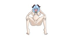 anus ass bell bell_collar belly_button big_ass big_breasts big_butt big_hair black_horn black_horns blue_eyes blue_hair blush blushing breasts breasts_out breasts_outside butt cwaffies flustered ganyu_(genshin_impact) genshin_impact horn horns invitation inviting inviting_to_sex light-skinned_female light_skin long_hair nipples no_bra no_panties nude nude_female offering pale-skinned_female pale_skin pink_nipples purple_eyes pussy red_horn red_horns vagina white_background