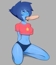 clothed clothed_sex crop_top disembodied_penis imminent_fellatio lapis_lazuli_(steven_universe) licking looking_up smokyholes steven_universe tongue_out