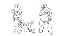 alien anthro anthro_pred anthro_prey biped duo genitals grey_body halo_(series) hi_res kobold larger_pred leash male male_pred male_prey microsoft penis ryzo_murgan sangheili silent_e slightly_chubby split_jaw stomach_bulge video_games vore xbox_game_studios