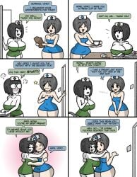 2d 2d_(artwork) 2girls :3 ass_bigger_than_breasts ass_size_difference ass_vs_breasts big_breasts blush blush_lines blushing bottom_heavy bottomless breast_size_difference breasts breasts_bigger_than_ass breasts_bigger_than_head breasts_on_table clipboard comedy comic crying cup cute dialogue doctorloops english english_dialogue english_text eyebrows eyebrows_visible_through_hair eyelashes eyelashes_visible_through_hair eyes_visible_through_hair female female_focus female_only friends funny girl huge_breasts hugging humor imminent_sex keyboard laptop large_breasts light-skinned_female light_skin mob_face mona_(doctorloops) nurse nurse_cap nurse_uniform small_breasts star table tagme thick_thighs top_heavy veronica_(doctorloops) veronica_and_mona white_skin wholesome wide_eyed wide_hips