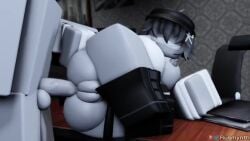 1boy 1girls 3d anal anal_penetration anal_sex animated anon ass big_ass big_tits black_boots breasts faceless faceless_character faceless_female female grey_body grey_hair grey_skin male no_sound office puffy_pussy pussy roblox robloxian rusmynth table tagme video