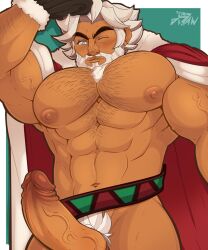 1male all_draw cookie_run eggnog_cookie erect_penis erection facial_hair male male_focus male_only muscular muscular_male pecs penis white_hair