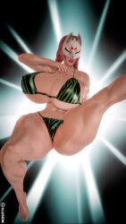 athletic_female bare_legs big_breasts bikini female female_abs fire_on! fit_female kick kicking kitsune_mask kunimitsu milf namco red_hair tekken tekken_1 tekken_2 tekken_tag_tournament tekken_tag_tournament_2 watermelon_bikini