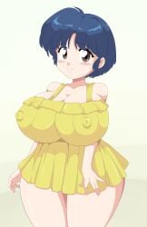 akane_tendo blue_hair blush clothing dress erect_nipples erect_nipples_under_clothes huge_breasts large_breasts ranma_1/2 toshiso