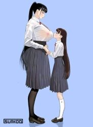 2girls alternate_version_available big_ass big_breasts female hiramedousa long_hair multiple_girls sucking sucking_nipples sunk00_(artist) tagme taller_girl third-party_edit